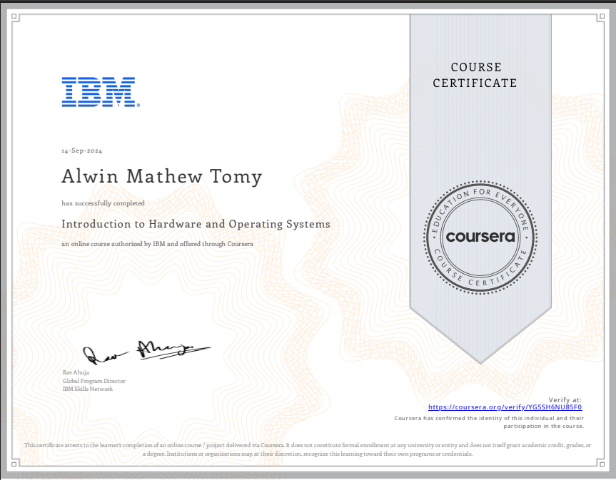 Introduction to Hardware and OS Certificate