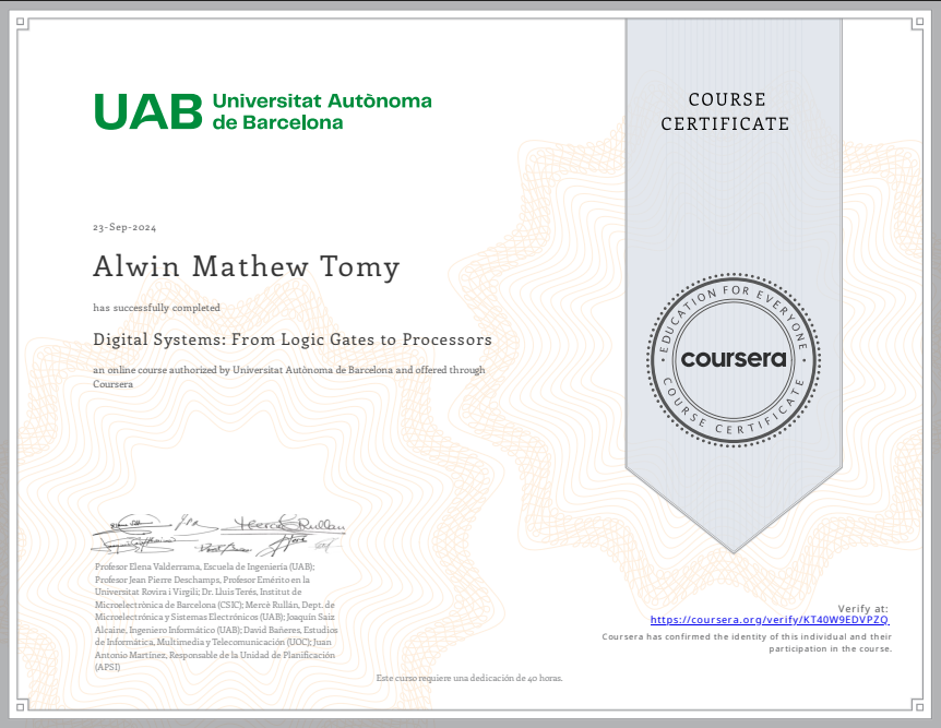 Digital Systems: Logic Gates Certificate